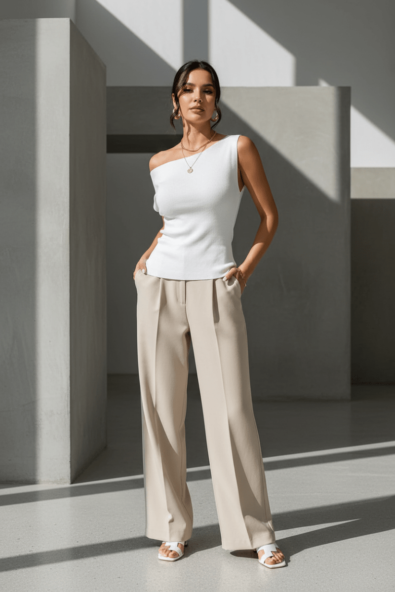 Single Shoulder Short Sleeve Knit Top - The PM Edit