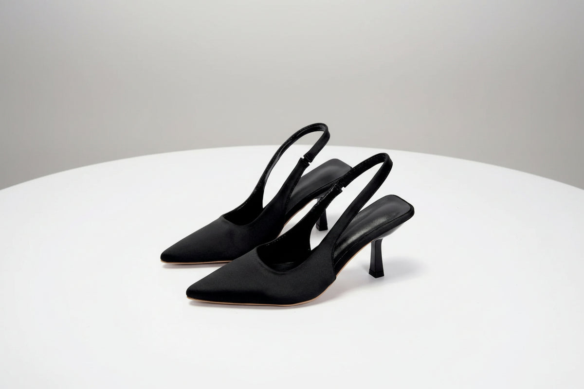Sculptural Kitten Heel Slingback Pumps - Pointed Toe Flared Luxury Dress Heels