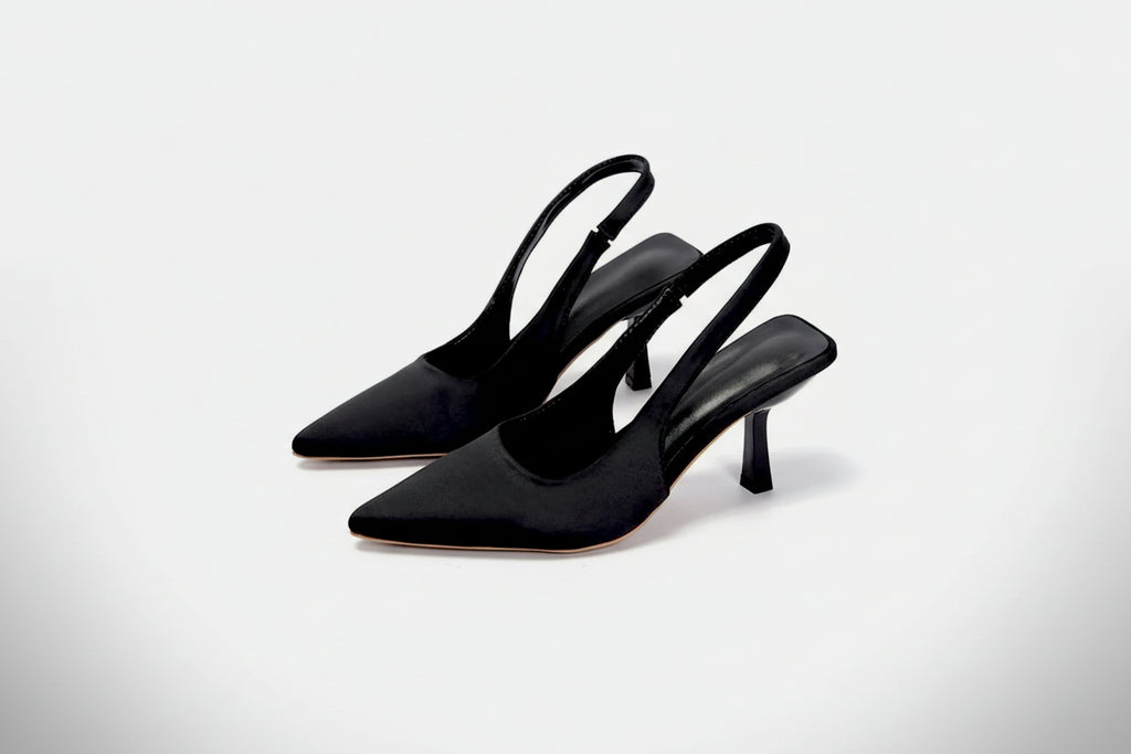 Sculptural Kitten Heel Slingback Pumps - Pointed Toe Flared Luxury Dress Heels