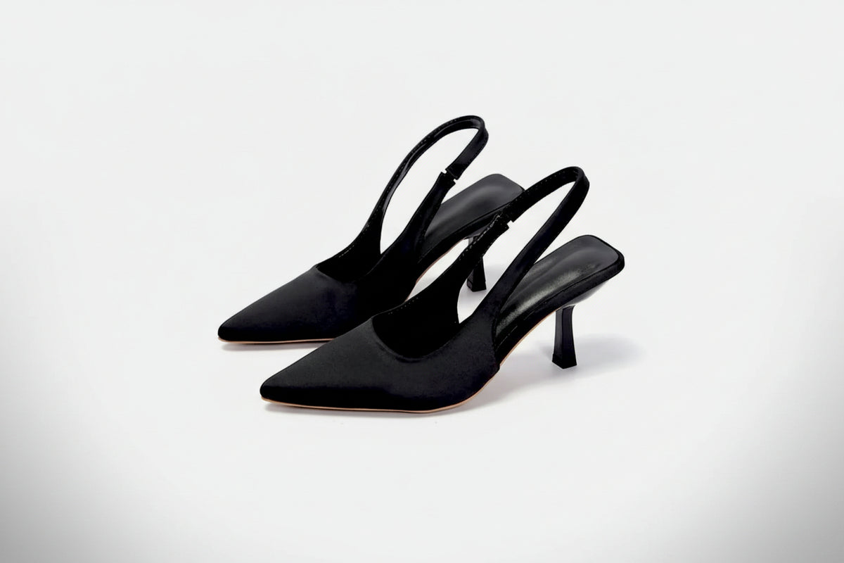 Sculptural Kitten Heel Slingback Pumps - Pointed Toe Flared Luxury Dress Heels