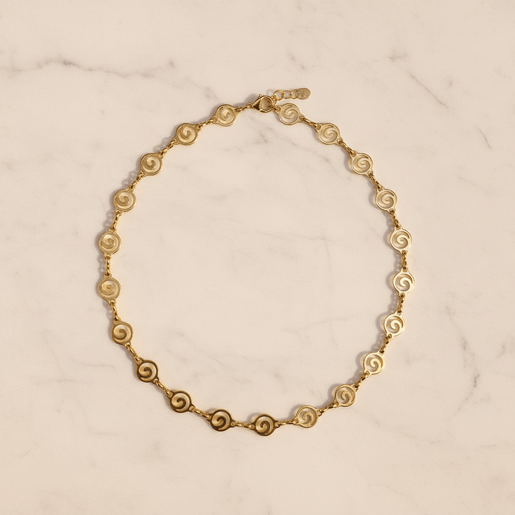 Gold Spiral Swirl Link Chain Necklace | 18K PVD Stainless Steel Statement Jewelry - The PM Edit
