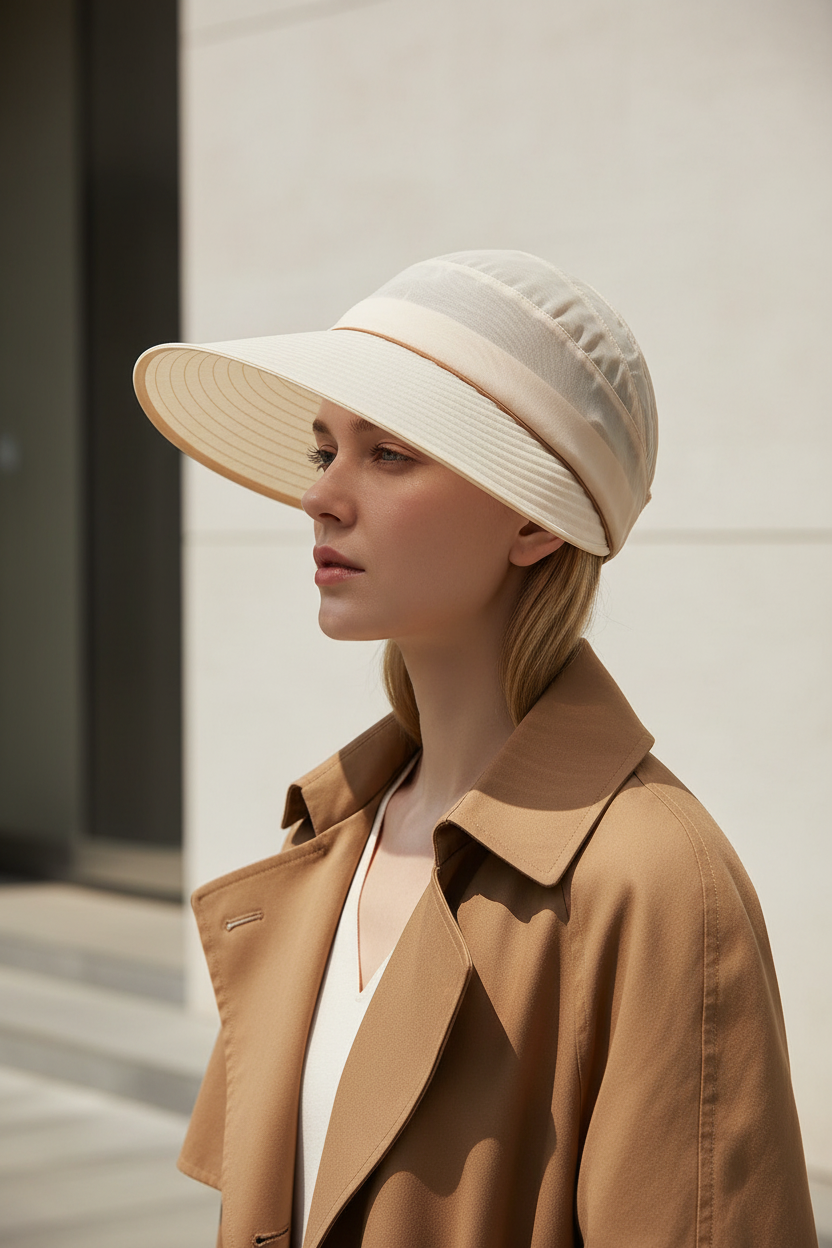 Sun Visor Hat — Beige/White, white model