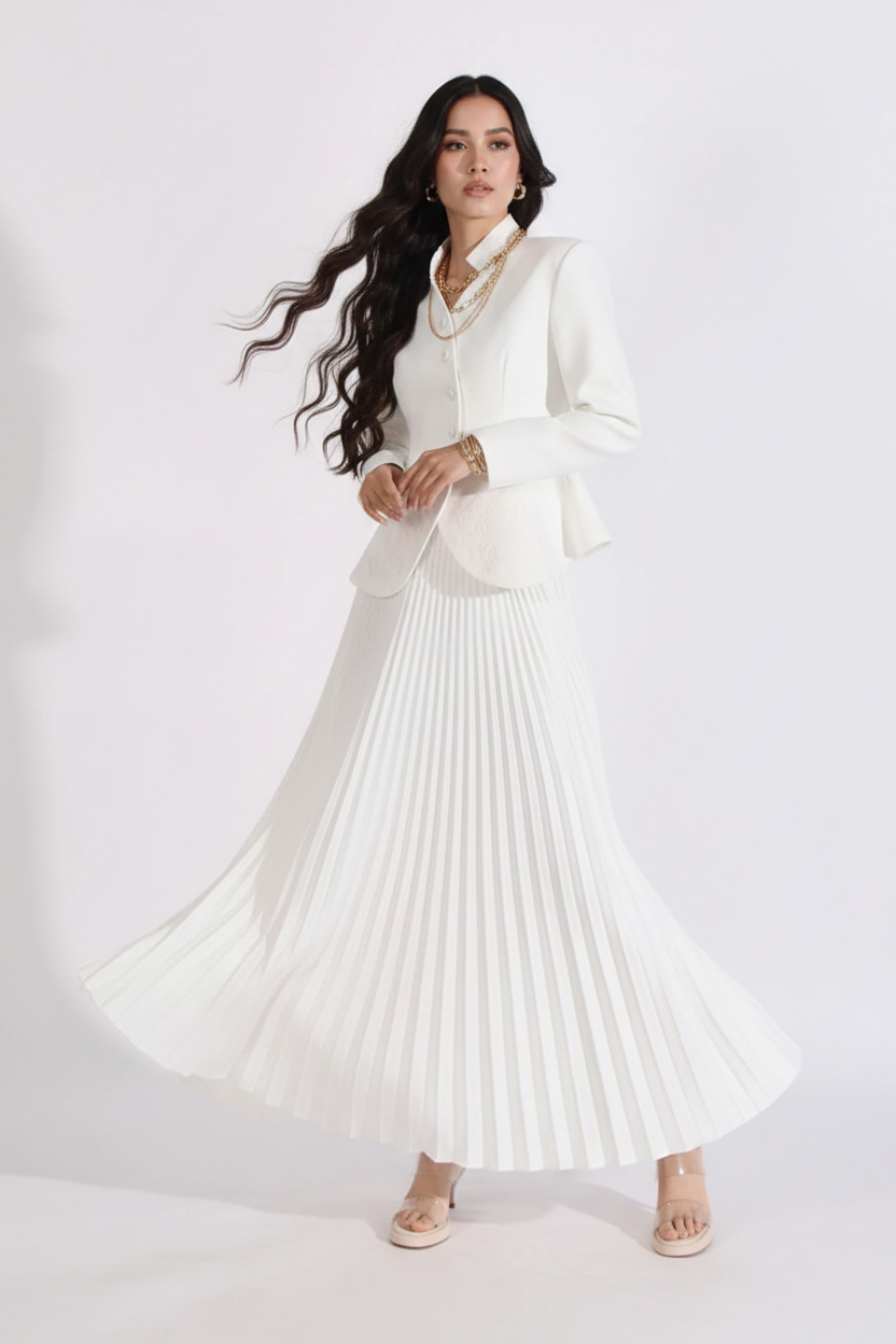 White Blazer Skirt Set - Studio