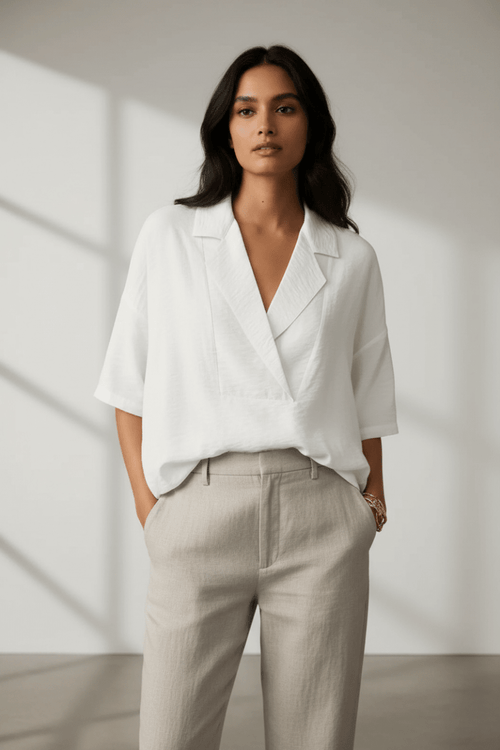 Collared Neck Half Sleeve Blouse - The PM Edit