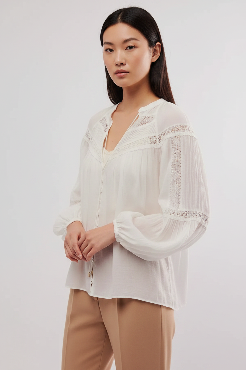 White lace blouse standing lifestyle image