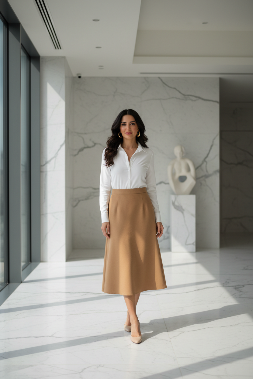 White - Middle Eastern woman, marble interior