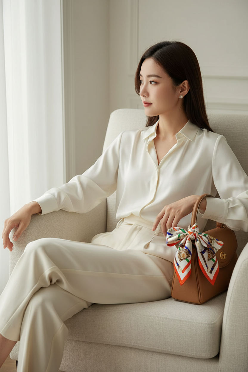 White Multicolor Scarf — Bag Seated