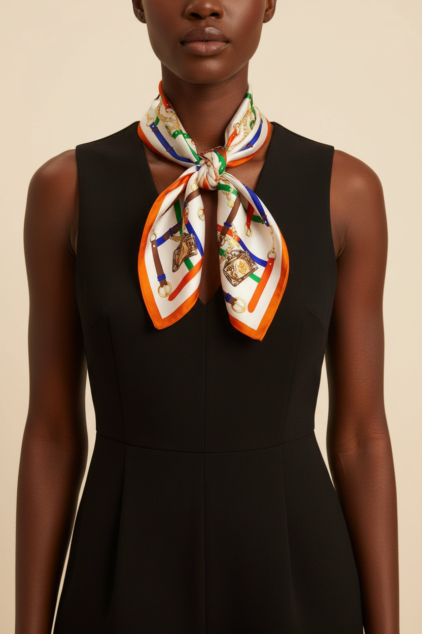 White Multicolor Scarf — Bow Knot