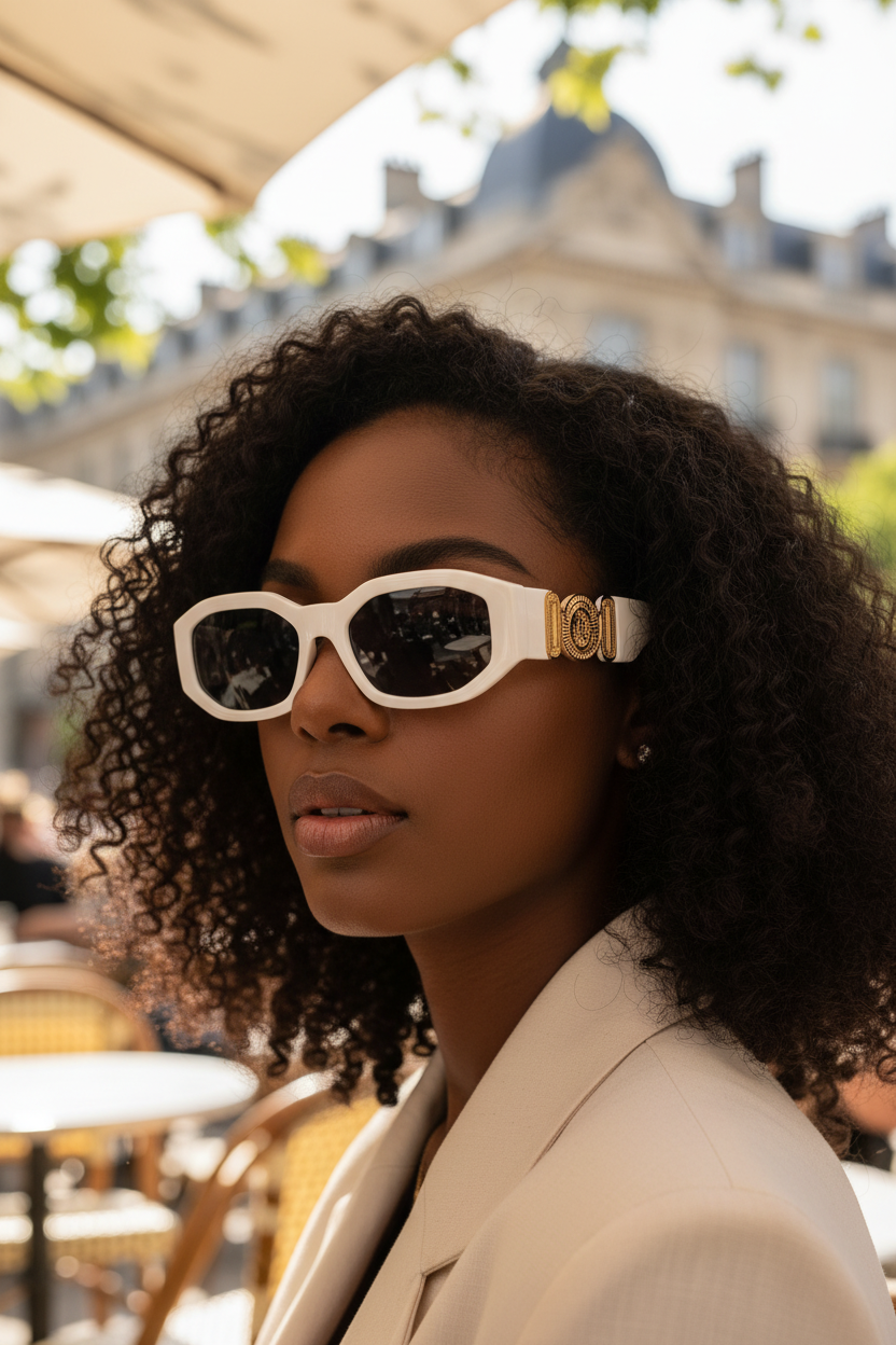 White sunglasses on Black woman
