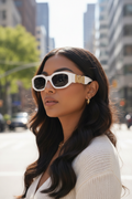 White sunglasses on South Asian woman