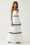 White tiered scalloped-trim maxi dress