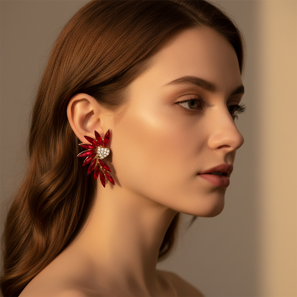 Wing Heart Studs Red