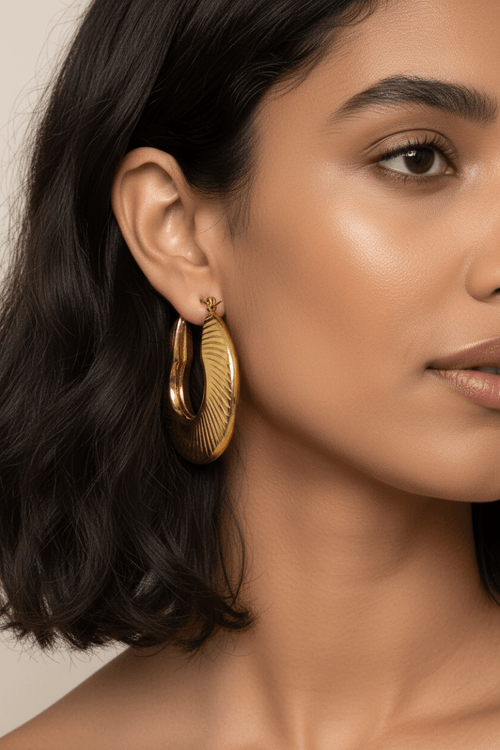40mm PVD Gold-Plated Stainless Steel Textured Hoop Earrings - The PM Edit