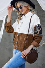 Load image into Gallery viewer, Leopard Color Block Button-Up Corduroy Shacket
