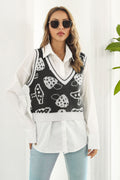 Mushroom Print V-Neck Cropped Sweater Vest