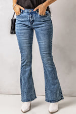 Load image into Gallery viewer, Vintage Wash Flare Jeans with Pockets
