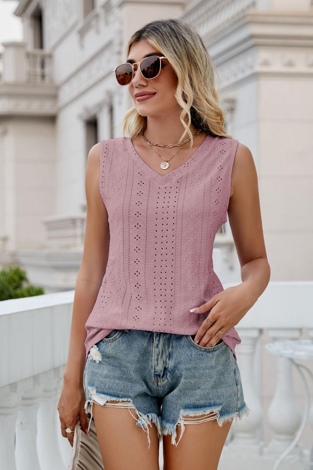 Eyelet V-Neck Tank Top
