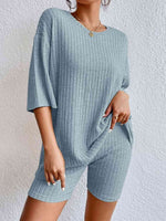 Load image into Gallery viewer, Ribbed Round Neck Top and Shorts Set
