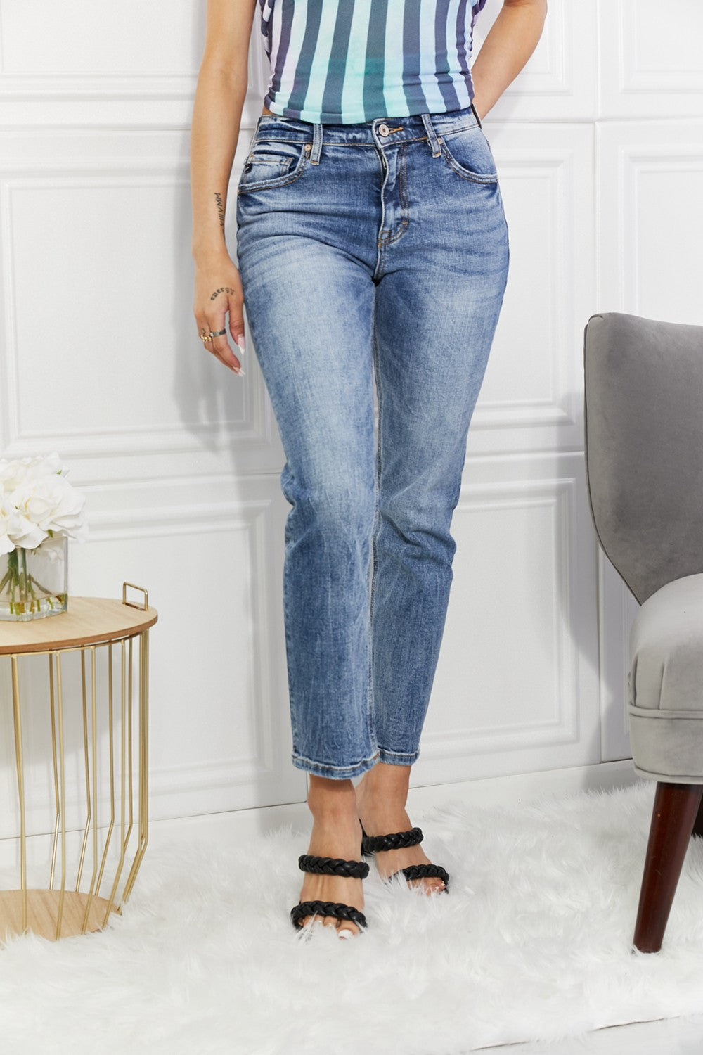 High Rise Slim Straight Jeans | Medium Wash | Full Size Run | The PM Edit