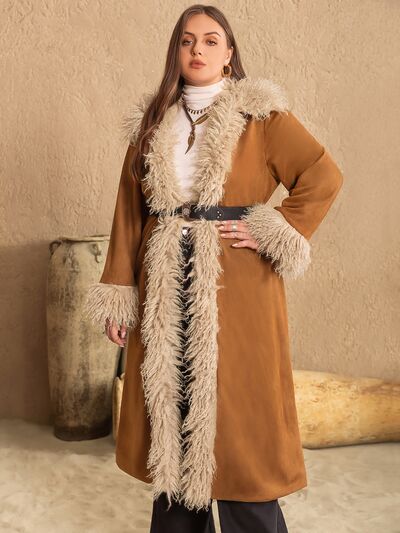 Plus-Size Open-Front Long Sleeve Trench Coat