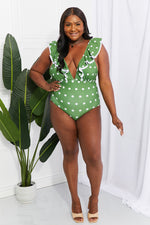 Load image into Gallery viewer, Moonlit Dip Ruffle Plunge Swimsuit in Mid Green
