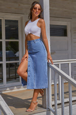 Load image into Gallery viewer, Split Buttoned Denim Skirt
