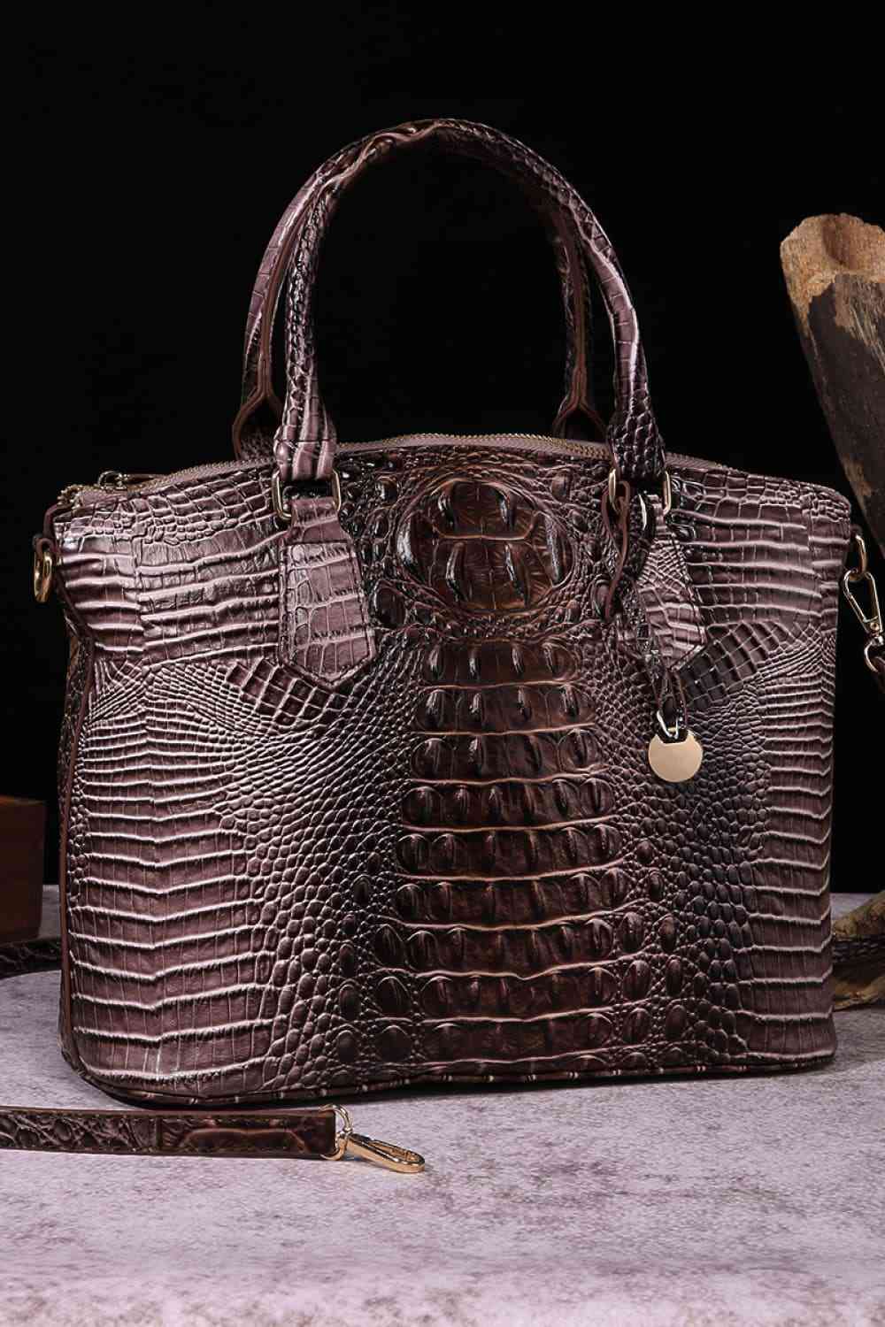 Croc-Embossed Gradient PU Leather Handbag – Luxe Fade Finish