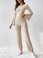 Load image into Gallery viewer, Ribbed Flare Sleeve Top and Pants Set
