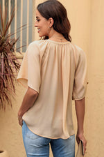 Load image into Gallery viewer, Notched Neck Flutter Sleeve Top
