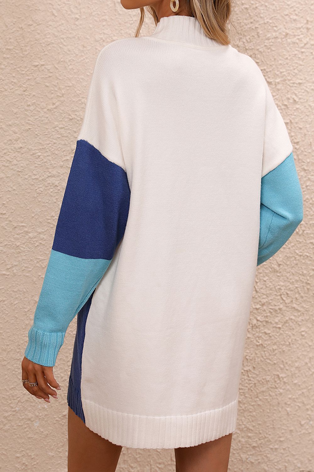 Color Block Ribbed Sweater Mini Dress