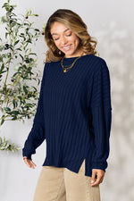 Load image into Gallery viewer, Ribbed Round Neck Slit Knit Top
