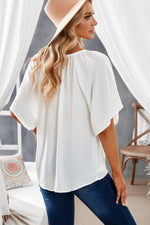 Load image into Gallery viewer, Notched Neck Flutter Sleeve Top
