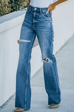 Load image into Gallery viewer, High-Rise Distressed Raw Hem Jeans Pants
