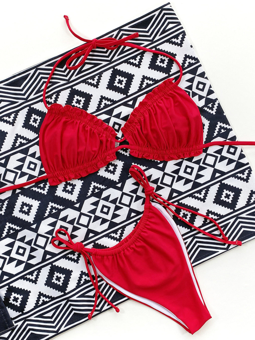 Frill Halter Neck Tie Side Bikini Set