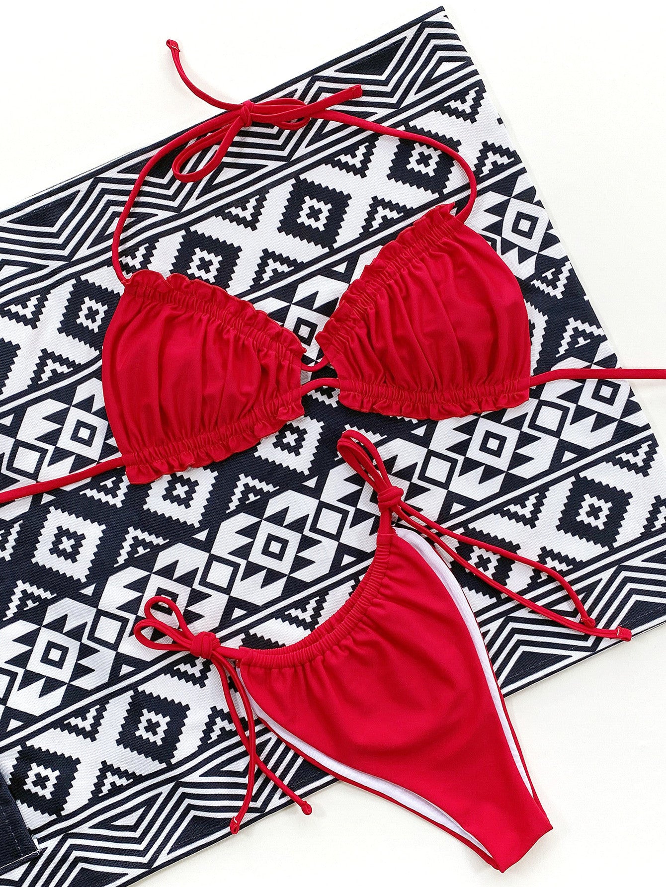 Frill Halter Neck Tie Side Bikini Set