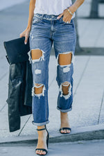 Load image into Gallery viewer, Distressed Frayed Trim Straight Leg Jeans Pants
