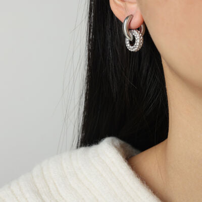 Zircon Inlaid Double-Hoop Earrings in 18K Gold-Plated Titanium