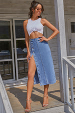 Load image into Gallery viewer, Split Buttoned Denim Skirt
