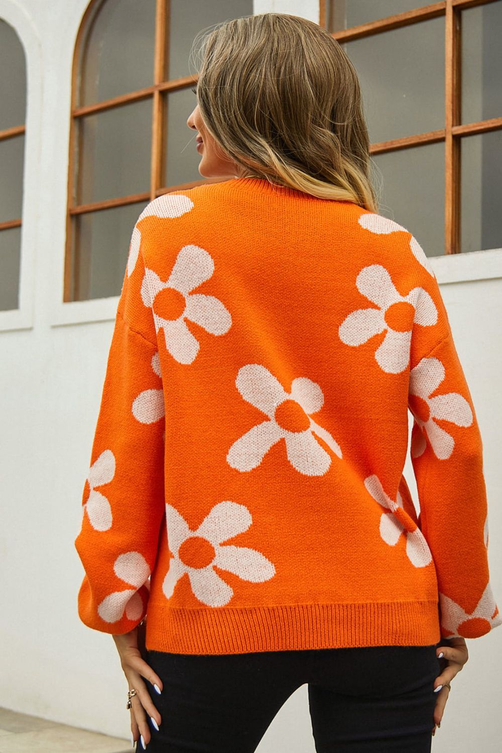 Floral Print Drop Shoulder Pullover Sweater