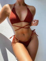 Load image into Gallery viewer, Textured Halter Neck Tie Side Bikini Set
