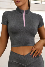 Load image into Gallery viewer, Half Zip Short Sleeve Sports Top
