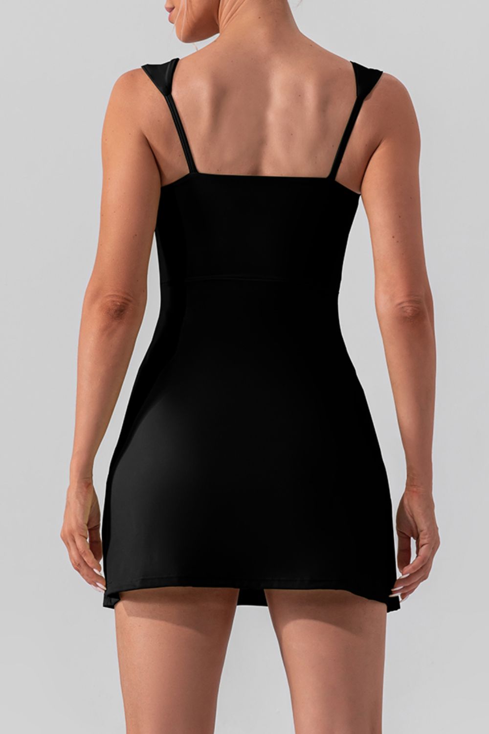 Square Neck Sleeveless Mini Active Dress with Slit – Available in Black, White, Gum Leaf, and Dusty Pink