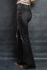 Load image into Gallery viewer, Distressed Raw Hem Flare Jeans Pants
