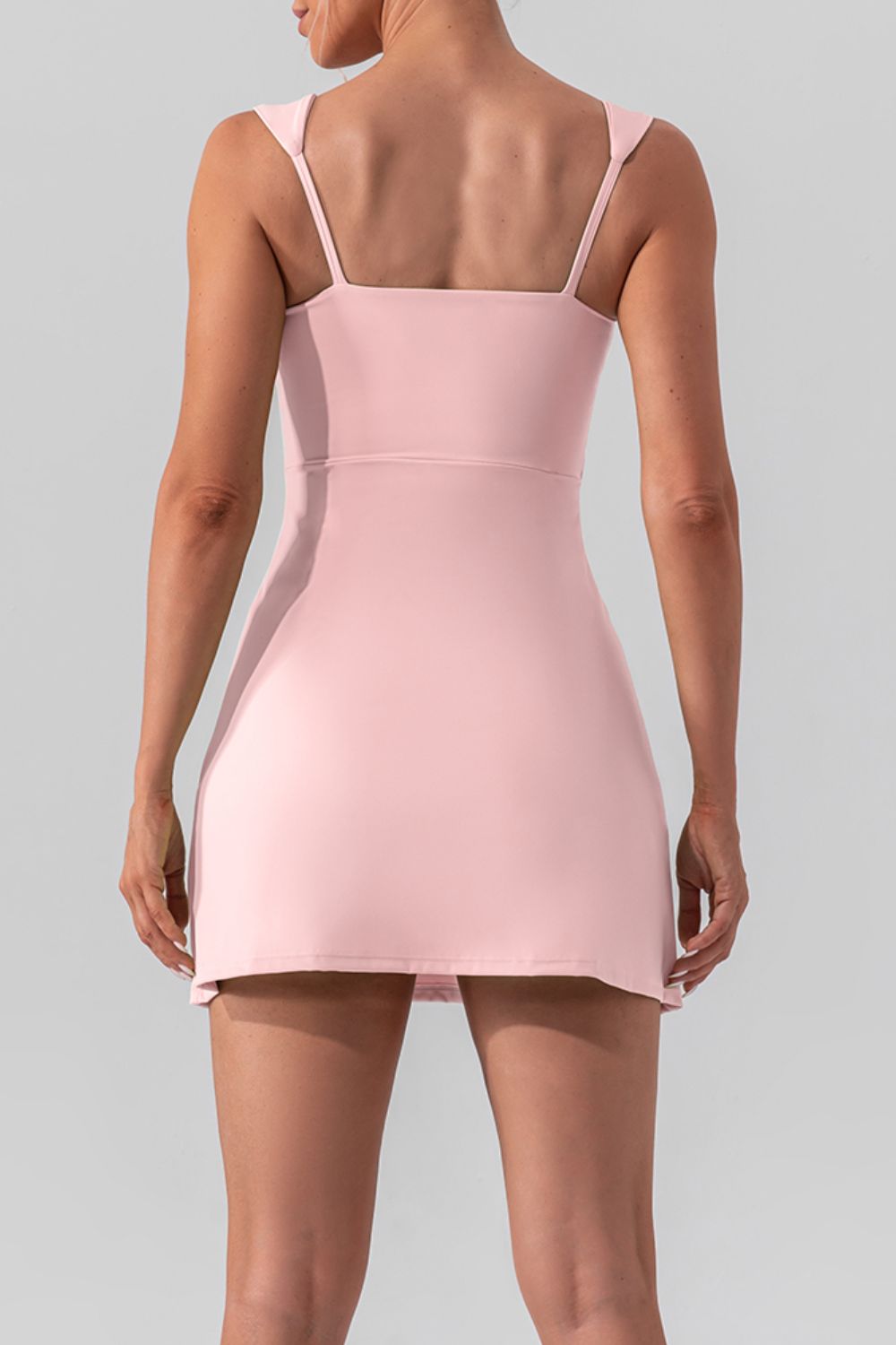 Square Neck Sleeveless Mini Active Dress with Slit – Available in Black, White, Gum Leaf, and Dusty Pink
