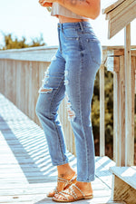 Load image into Gallery viewer, Distressed Ankle-Length Straight Leg Jeans Pants
