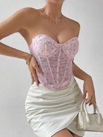 Load image into Gallery viewer, Floral Lace-Up Strapless Bustier
