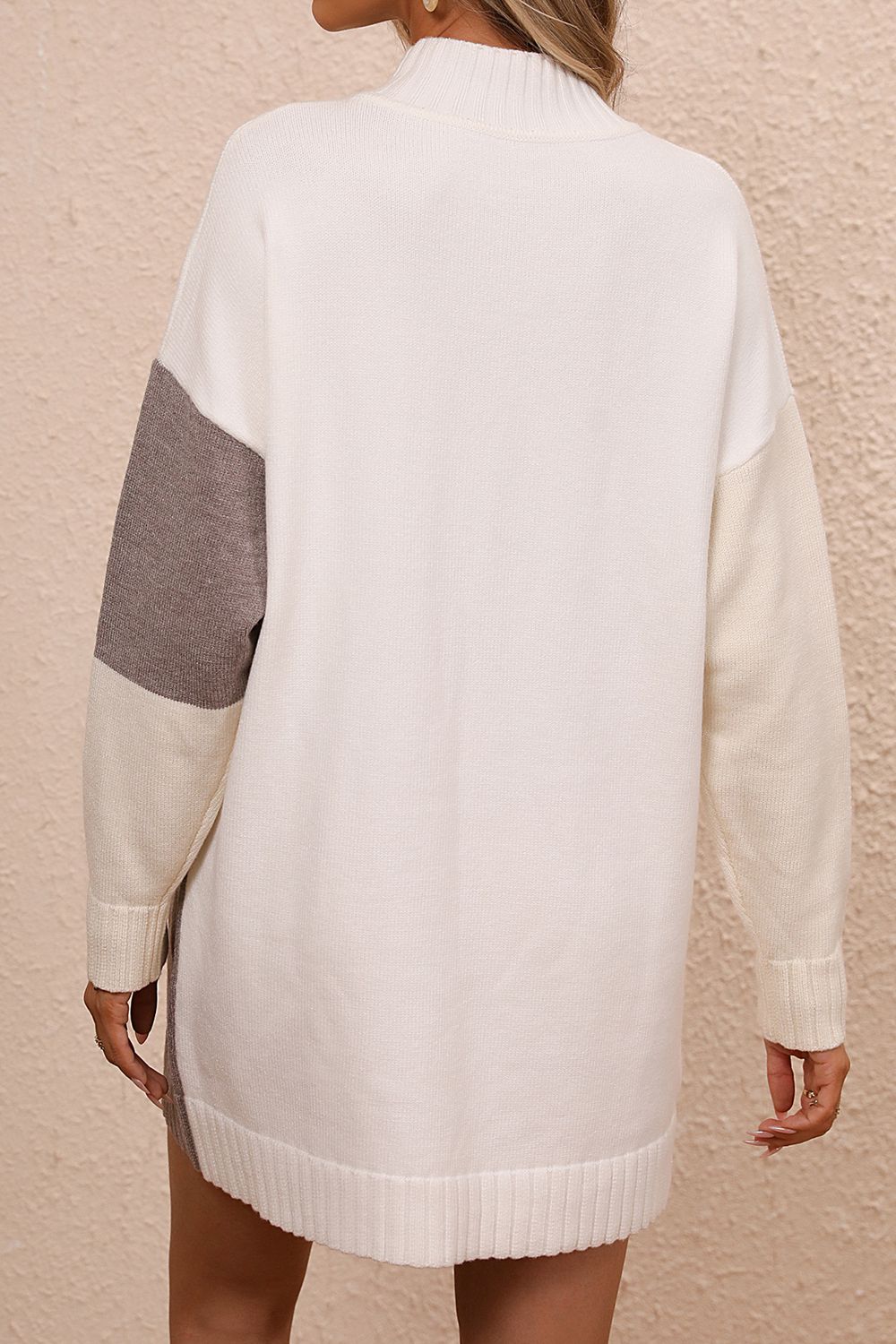 Color Block Ribbed Sweater Mini Dress