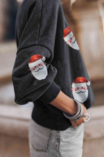 Load image into Gallery viewer, Sequin Santa Patch Round Neck Sweatshirt
