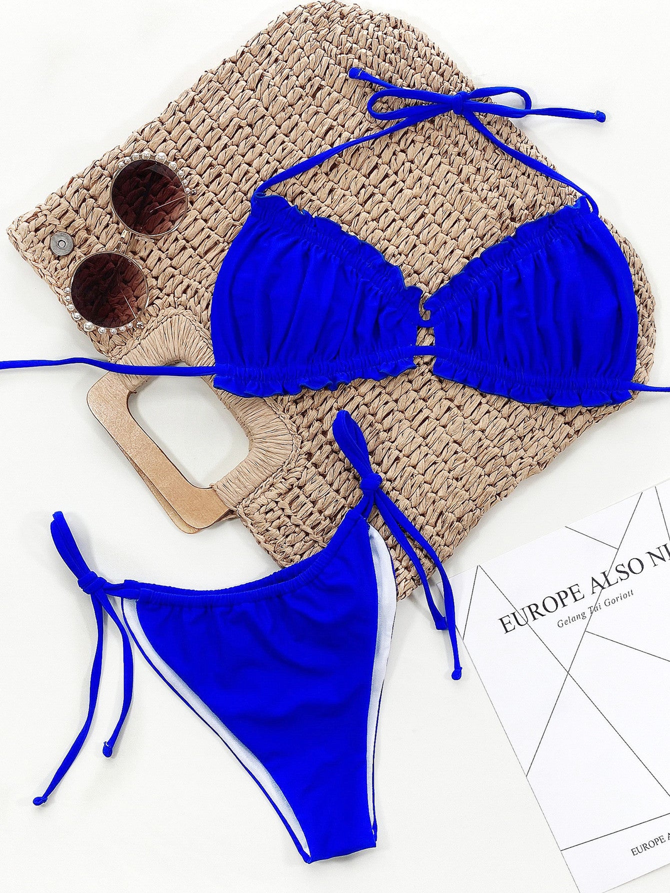 Frill Halter Neck Tie Side Bikini Set