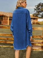 Load image into Gallery viewer, Raw Hem Collared Denim Dress
